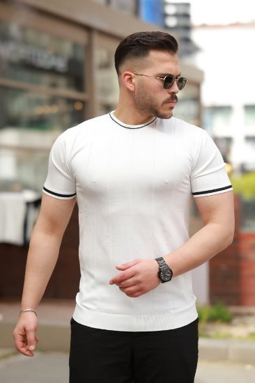 Erkek Bisiklet Yaka çizgi Desenli Ribanalı Kısa Kollu Tshirt resmi
